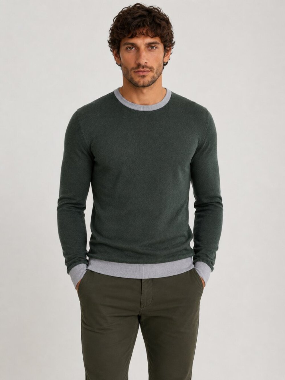 Armani Jeans Green Cotton Crewneck Sweater Men's Size Medium M